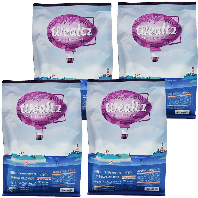 Wealtz 維爾滋 全齡貓 天然無穀寵物乾糧, 300g, 4包, 鮭魚