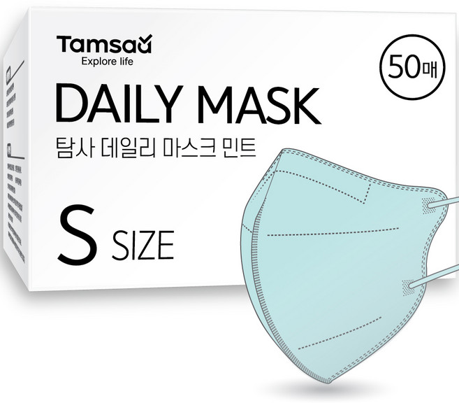 탐사 국내생산 슬림핏 데일리 마스크 소형 어린이용, 50개입, 1개, 민트