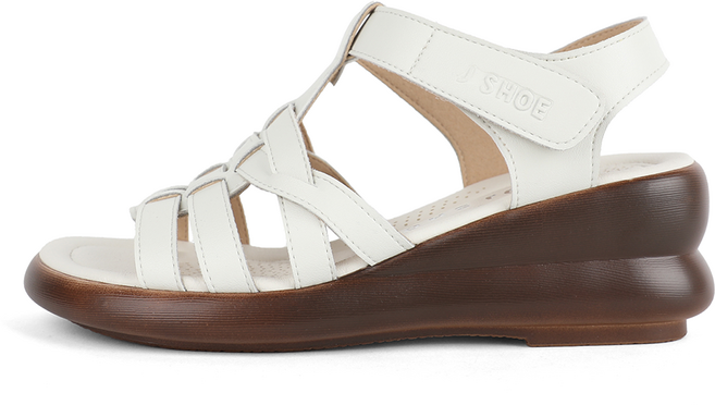 J SHOE 女款牛皮Nex厚底羅馬涼鞋 6cm, 230, 象牙白