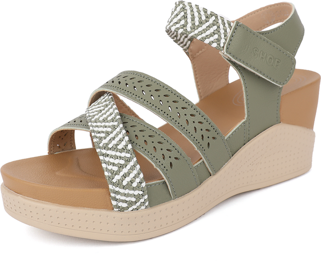J SHOE 女款牛皮Hollan厚底繫帶涼鞋 7cm, 綠色, 240