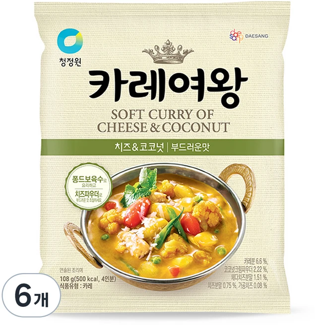 카레여왕 치즈 앤 코코넛, 108g, 6개 - 쿠팡