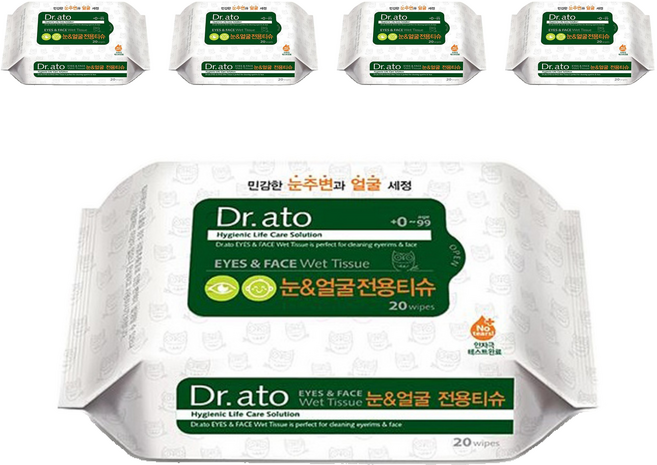 닥터아토 눈 얼굴 전용 물티슈 휴대형, 70g, 20매입, 5개