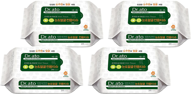 닥터아토 눈&얼굴 전용티슈 휴대형, 70g, 20매입, 4개