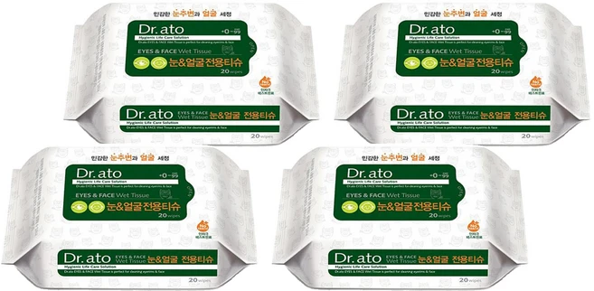 닥터아토 눈&얼굴 전용티슈 휴대형, 70g, 20매입, 4개 - 쿠팡