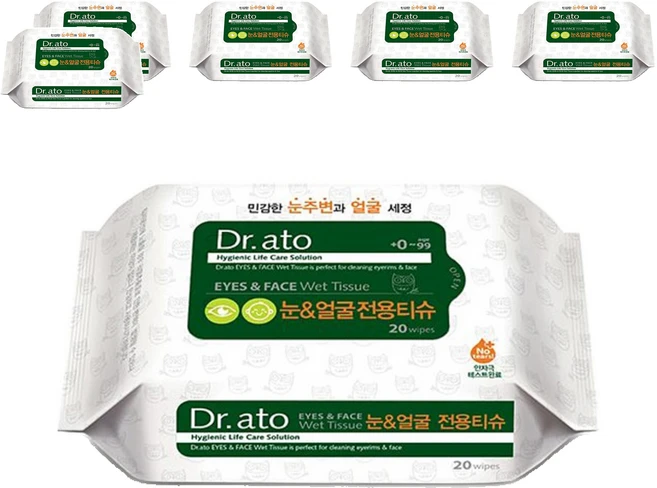 닥터아토 눈&얼굴 전용티슈 휴대형, 60g, 20매입, 6개 - 쿠팡
