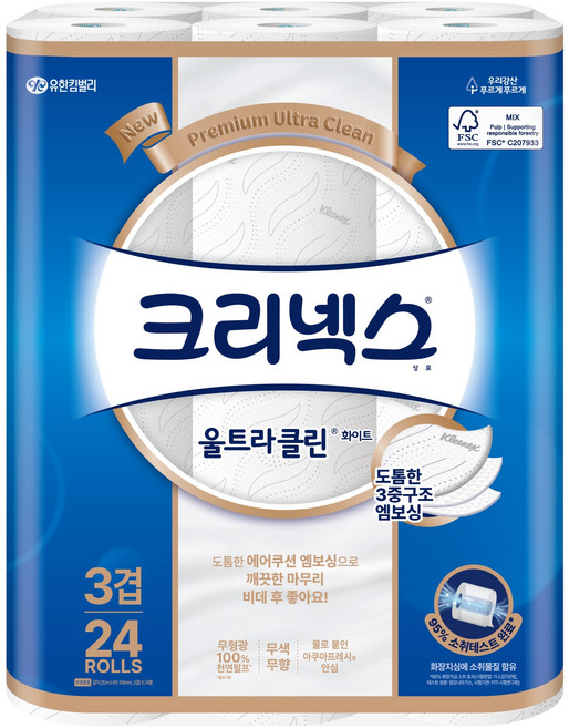 크리넥스 울트라클린 화이트, 25m, 24개입, 1개