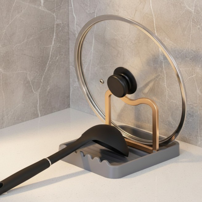 애니원픽 걸이식 국자 냄비 조리도구 받침대, 그레이, 1개