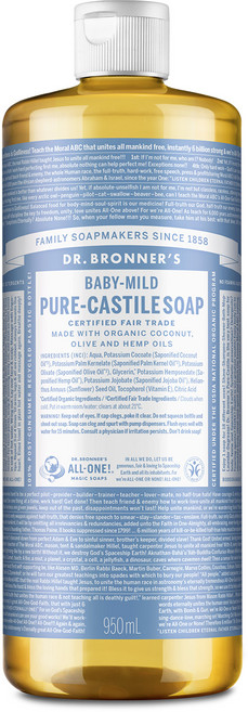 닥터브로너스 베이비 마일드 퓨어 캐스틸 솝 페이스 앤 바디워시, 950ml, 1개