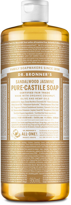 닥터브로너스 퓨어 캐스틸 솝 페이스 앤 바디워시 샌달우드 자스민, 950ml, 1개