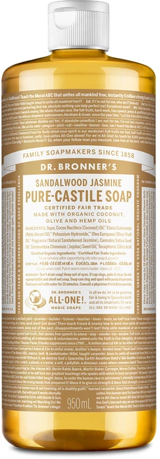 닥터브로너스 퓨어 캐스틸 솝 페이스 앤 바디워시 샌달우드 자스민, 950ml, 1개 - 쿠팡