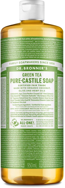 닥터브로너스 퓨어 캐스틸 솝 페이스 앤 바디워시 그린티, 950ml, 1개 - 쿠팡