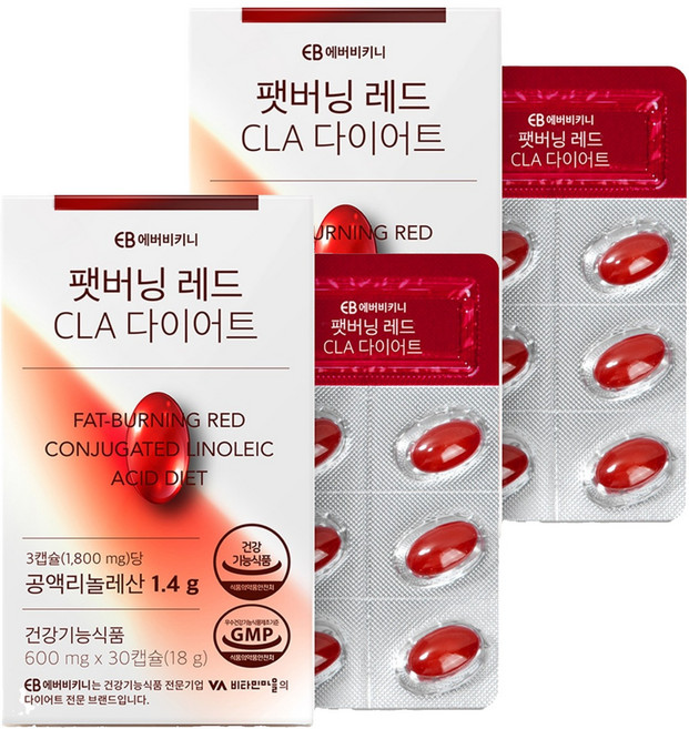 에버비키니 팻버닝 레드 CLA 다이어트 공액 리놀레산, 30정, 2개