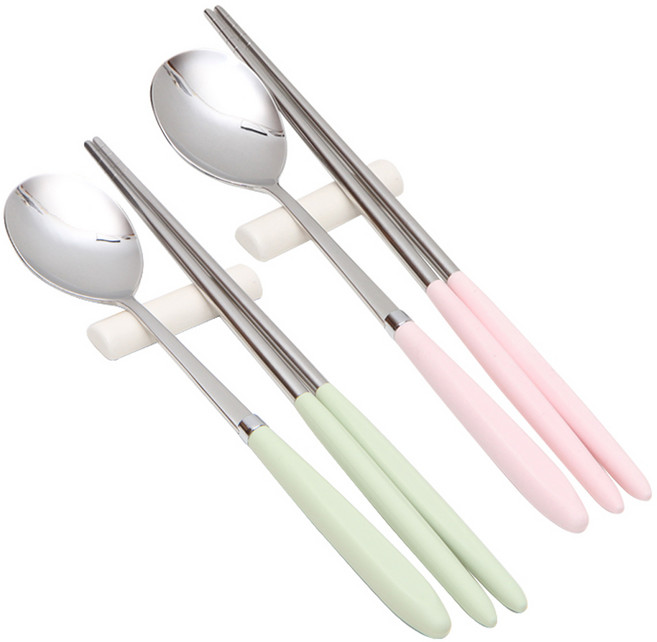 윌리브 아모스 파스텔 수저세트, 그린 + 핑크, 숟가락 + 젓가락, 2세트