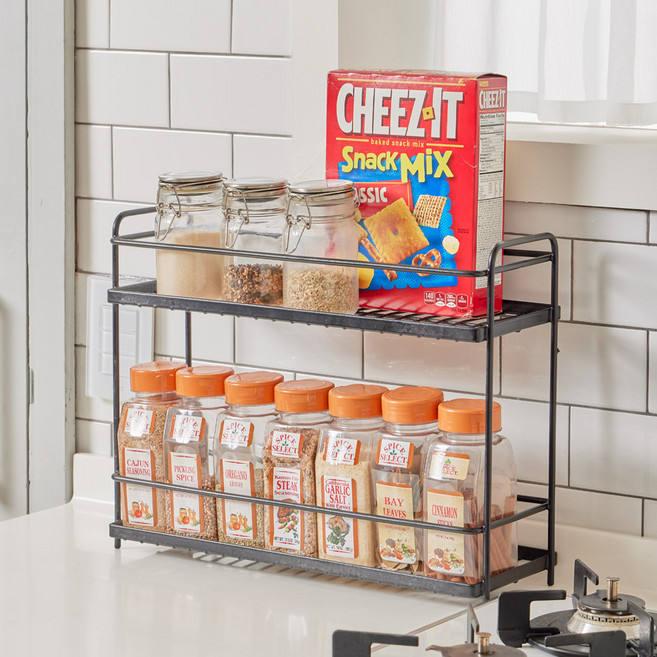 엠에스리빙 국산 와이드 양념통 선반, 블랙, 1개
