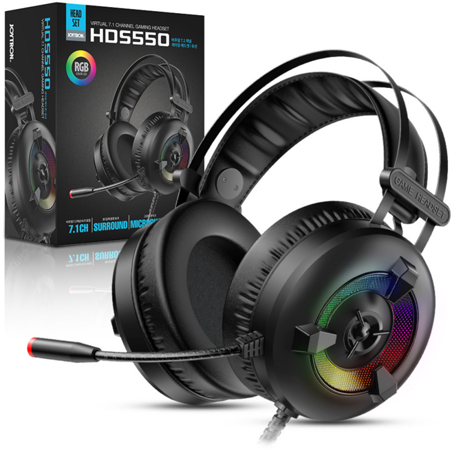 조이트론 버추얼 7.1채널 서라운드 노이즈캔슬링마이크 PC 게이밍 유선 헤드셋, HDS550, 블랙
