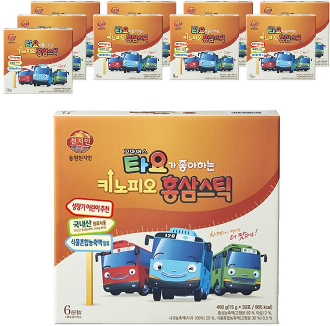 천지인 타요가 좋아하는 키노피오 홍삼스틱, 450g, 10개