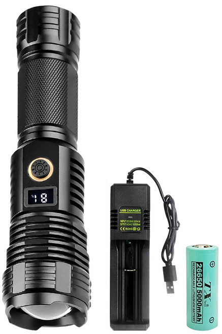 TX Tanox 特林 XHP70 LED超強亮 USB 充電手電筒, 黑色, 1個