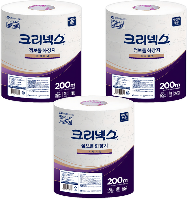 크리넥스 2겹 점보롤 화장지 프리미엄, 200m, 3개, 3개입
