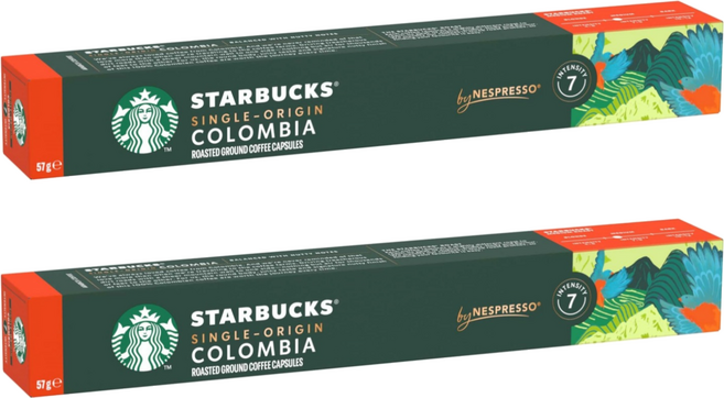 STARBUCKS 星巴克 哥倫比亞單品膠囊咖啡 Nespresso咖啡機適用, 5.7g, 10顆, 2盒