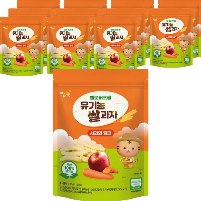 짱죽 유아용 헬로퍼프짱 유기농 쌀과자, 혼합맛(사과/당근), 30g, 12개 - 쿠팡