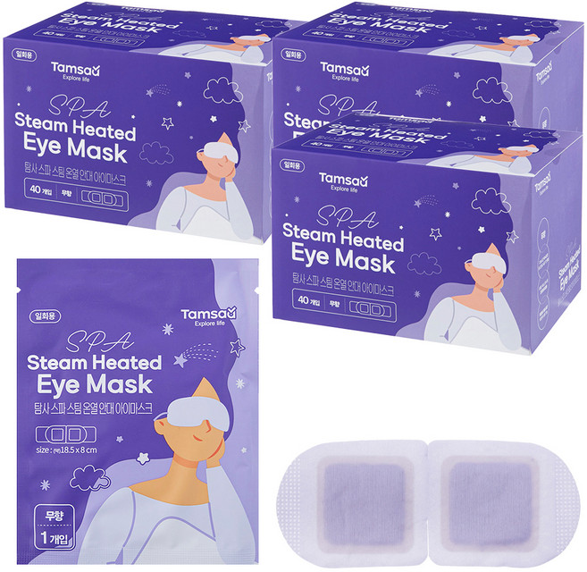 탐사 아이 스파 온열 안대 스팀 아이마스크 눈 찜질팩 무향, 3개, 40개입