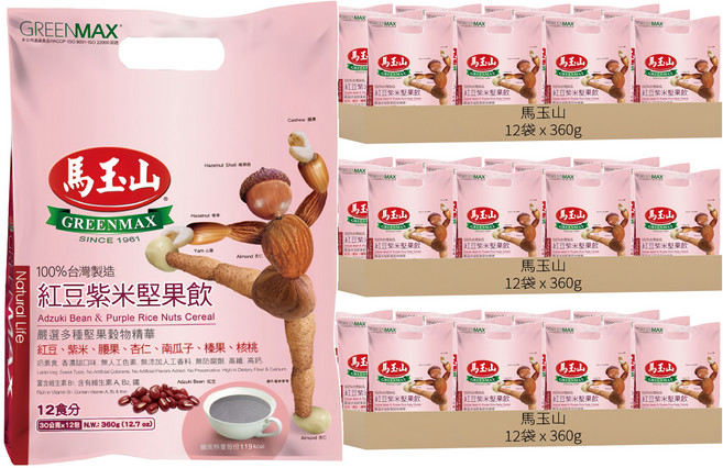 馬玉山 紅豆紫米堅果飲, 360g, 36袋