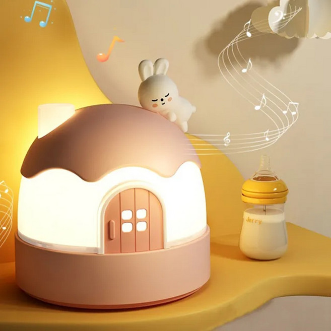 西格傢飾 雪屋星空投影小夜燈旋轉投影燈 15.3 x 12.7 x 12.7cm, 雪糖兔 粉色