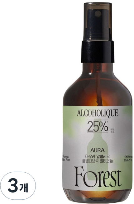 아우라 알콜리크 룸앤패브릭 멀티퍼퓸 포레스트 진 피즈 탈취제, 3개, 150ml