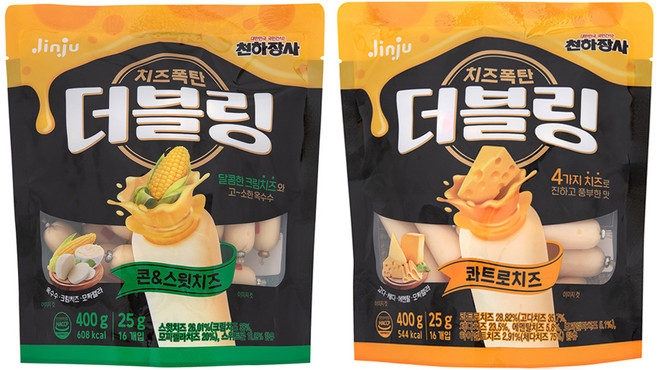 천하장사 더블링 콰트로치즈 소시지 400g + 콘 앤 스윗치즈 400g, 1세트