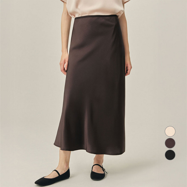 ELLE PARIS 여성용 풀밴딩 우아한 글로우 새틴 플레어 스커트