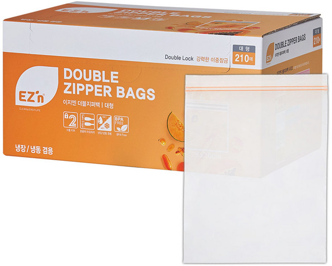 EZn이지엔 더블지퍼백 냉장 냉동 겸용, 대(L), 210개입, 1개