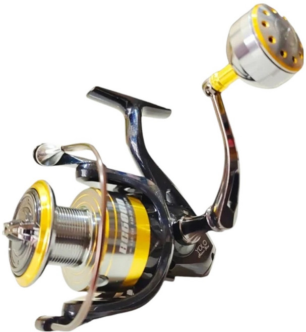 RYOBI 利優比 ECUSIMA 紡車式捲線器 碳纖維手把 雙線杯, 8000Vi, 黑色 + 銀色 + 黃色, 1個