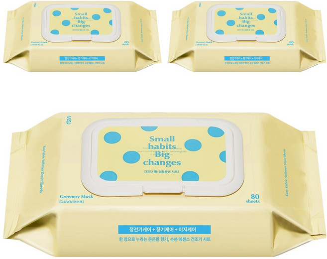 소소이지 이지 드라이 시트 그리너리 머스크 향 본품, 80개입, 3개