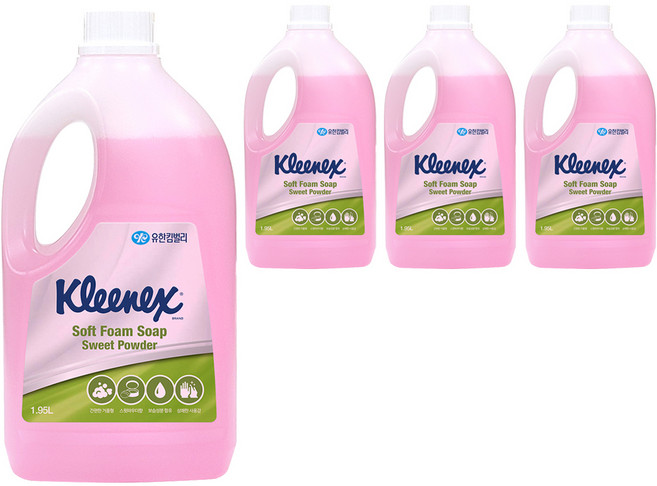 크리넥스 소프트 폼 솝 스윗파우더향, 1.95L, 4개