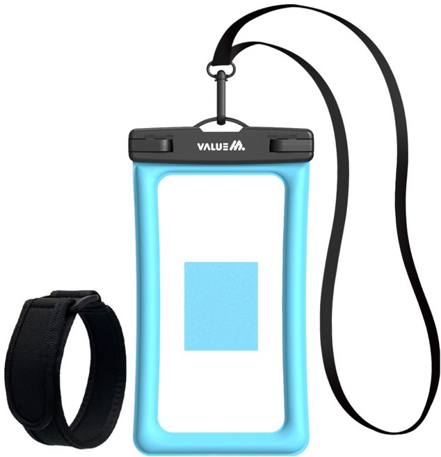 밸류엠 4중 잠금 대형 스마트폰 방수팩 + 넥스트랩 + 암밴드, 1개, 스카이블루