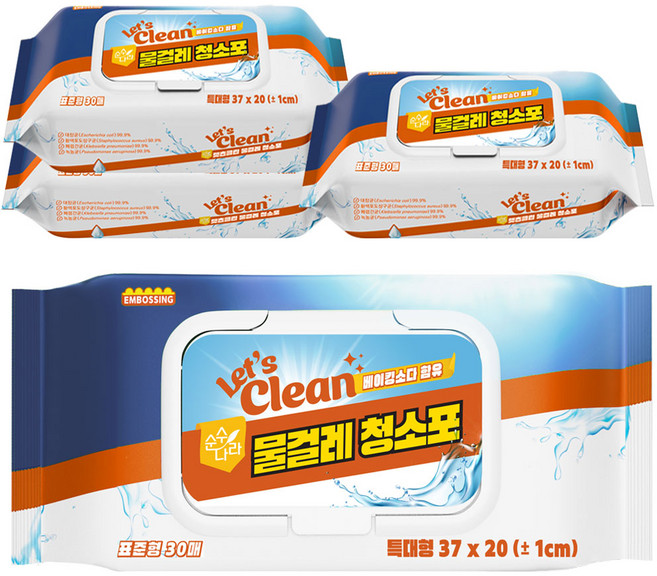 렛츠클린 물걸레청소포 표준형, 4개