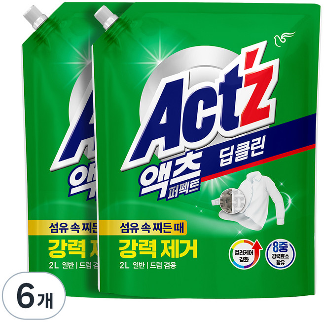 액츠 퍼펙트 딥클린 액상세제 리필, 2L, 6개
