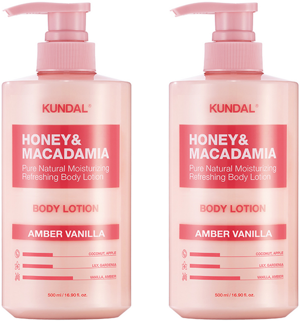 쿤달 허니 앤 마카다미아 퓨어 바디로션 엠버바닐라향, 500ml, 2개