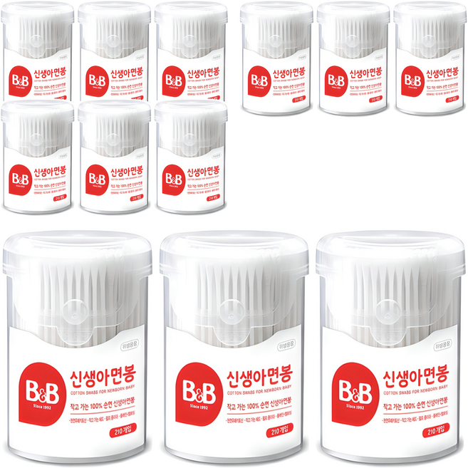 비앤비 신생아 면봉, 210개입, 12개