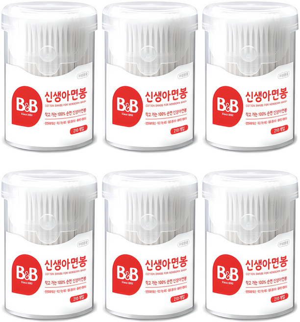 비앤비 신생아 면봉, 210개입, 6개