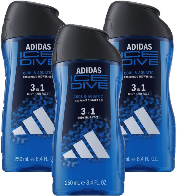adidas 愛迪達 男性3合1潔顏洗髮沐浴露 超越沁涼, 250ml, 3瓶