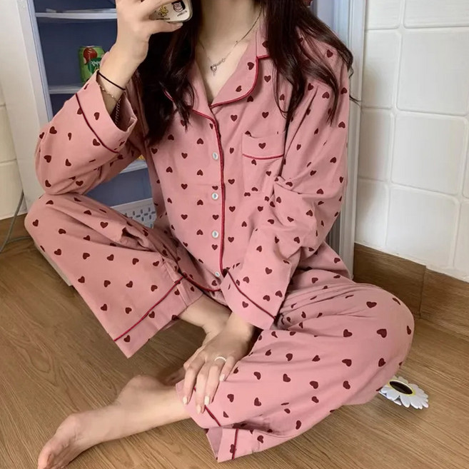 Cozytory 女性紅色愛心長袖睡衣套裝