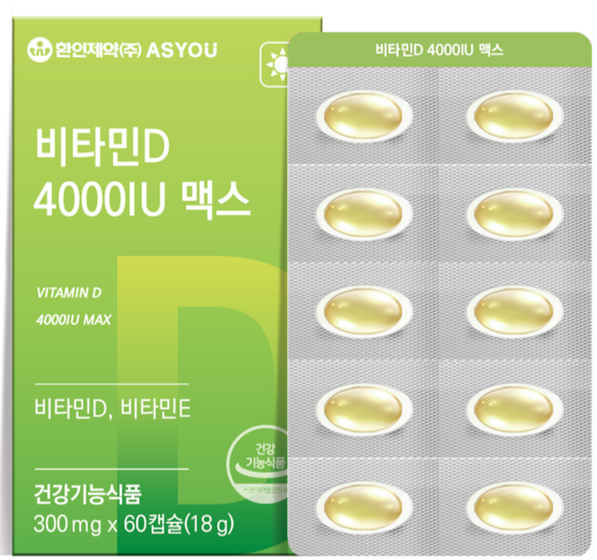 애즈유 환인제약 비타민D 4000IU 맥스 18g, 1개, 60정