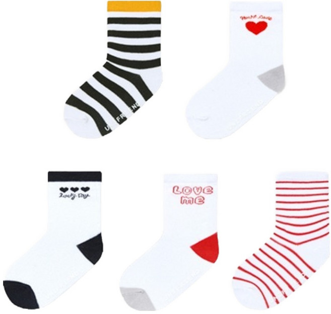 유니프랜드 아동용 플레이팝 민자 중목 양말 5종 세트