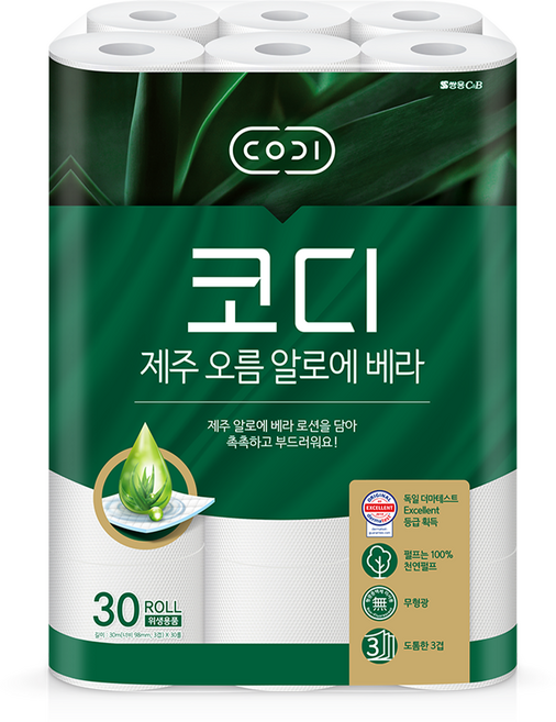코디 3겹 제주 오름 알로에 베라 화장지, 30m, 30개입, 1개