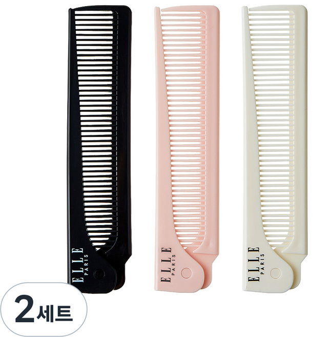 ELLE PARIS 접이식 꼬리빗, 2세트, 아이보리, 파스텔핑크, 블랙