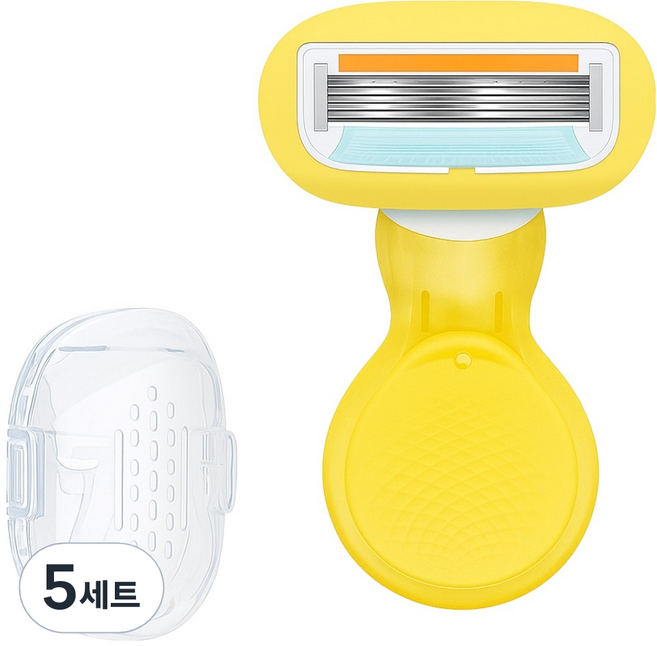 바롬몰 여성용 5중날 긁힘방지 면도기 숏 옐로우헤드 5.5 x 8cm + 블레이드 + 풀케이스 세트, 5세트