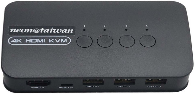 Neon 台灣霓虹 4K2K 4埠 HDMI KVM 切換器 支援桌面控制器和面板按鍵切換 3個USB2.0接口共享設備, HK401, 1個