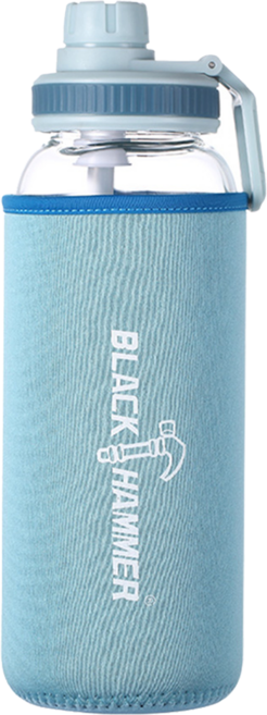 BLACK HAMMER 台灣公司貨 漂浮耐熱玻璃水瓶, 粉藍色, 1L, 1個