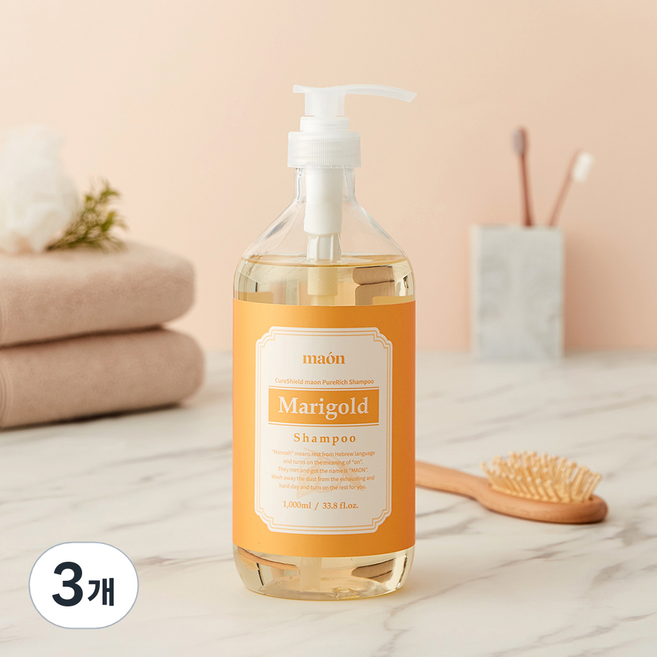 큐어실드 마온 퓨어리치 샴푸 매리골드 유자향, 1L, 3개